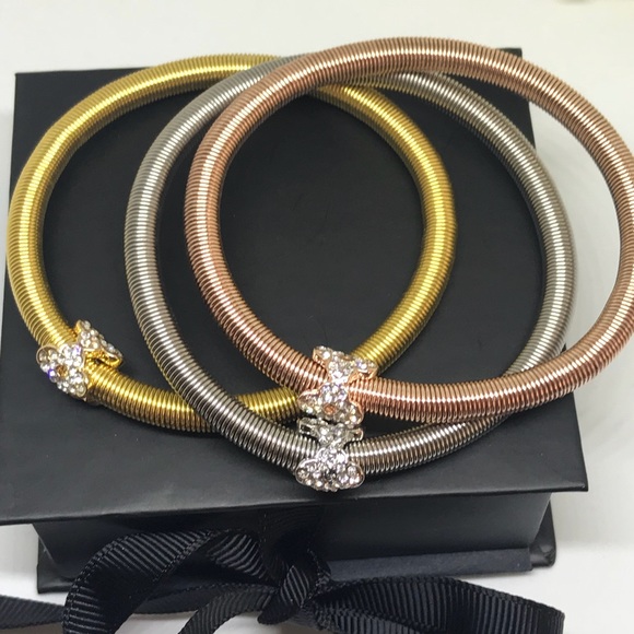 3 Color Wire Bracelet w Crystal Bow Detail  [JW-4] - Picture 3 of 8